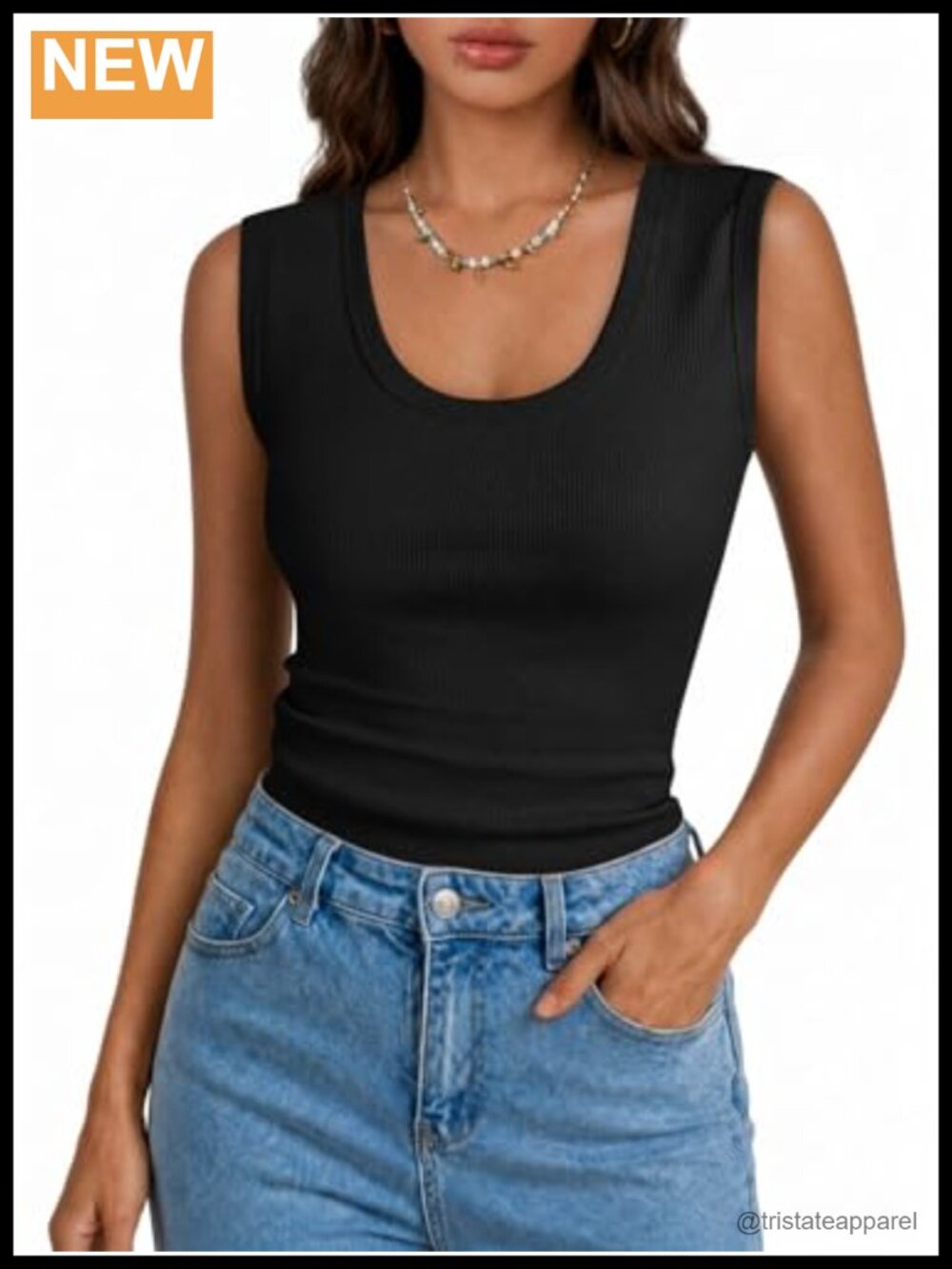 Womens Ribbed Scoop Neck Sleeveless Slim Fitted Tank Top Summer Casual Basic